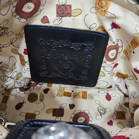 BRIGHTON WOVEN STRAW SATCHEL SHOULDER BAG, BLACK AND TAN - Picture 12 of 16